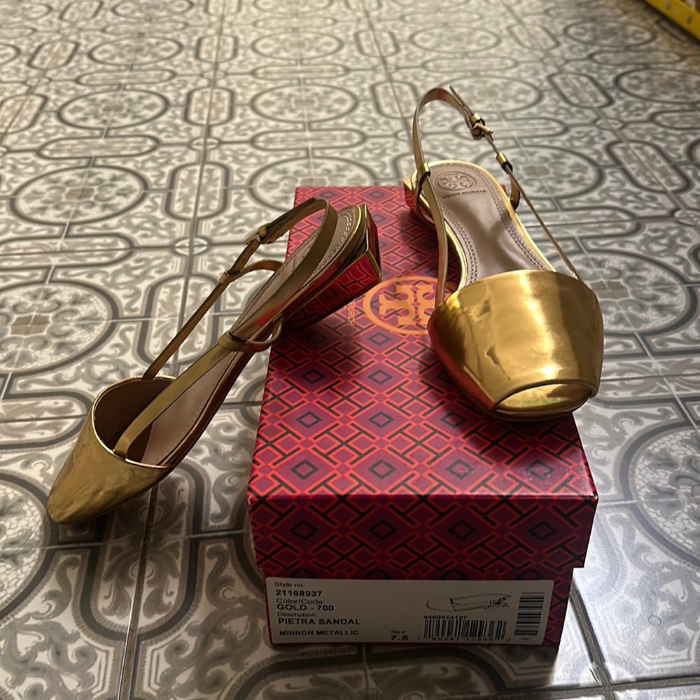 Tory Burch gold sling back flats